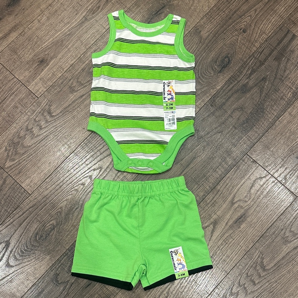 Garanimals Green Striped Tank Onesie & Shorts Size 3 - 6 Months NEW With Tag NWT